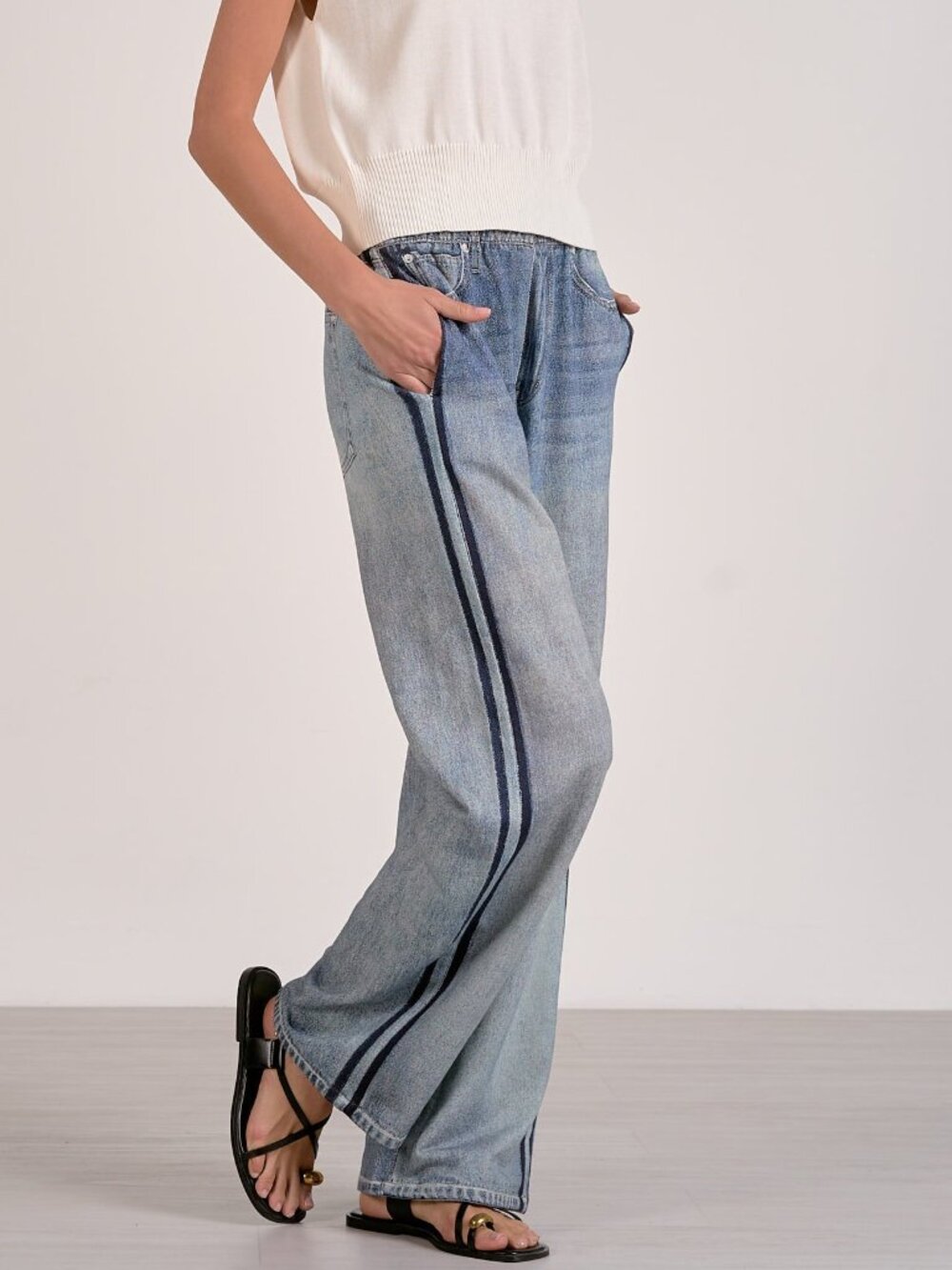 Jojo Denim Track Sweatpants Side Stripe Pull-On Jeans
